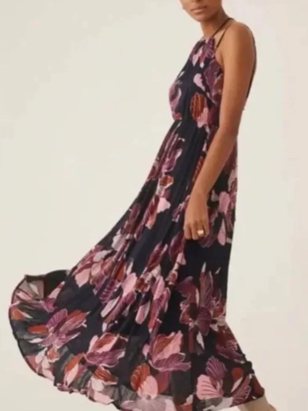Anthropologie Tiered Halter Floral Maxi Dress – Flowing Boho Sleeveless Dress